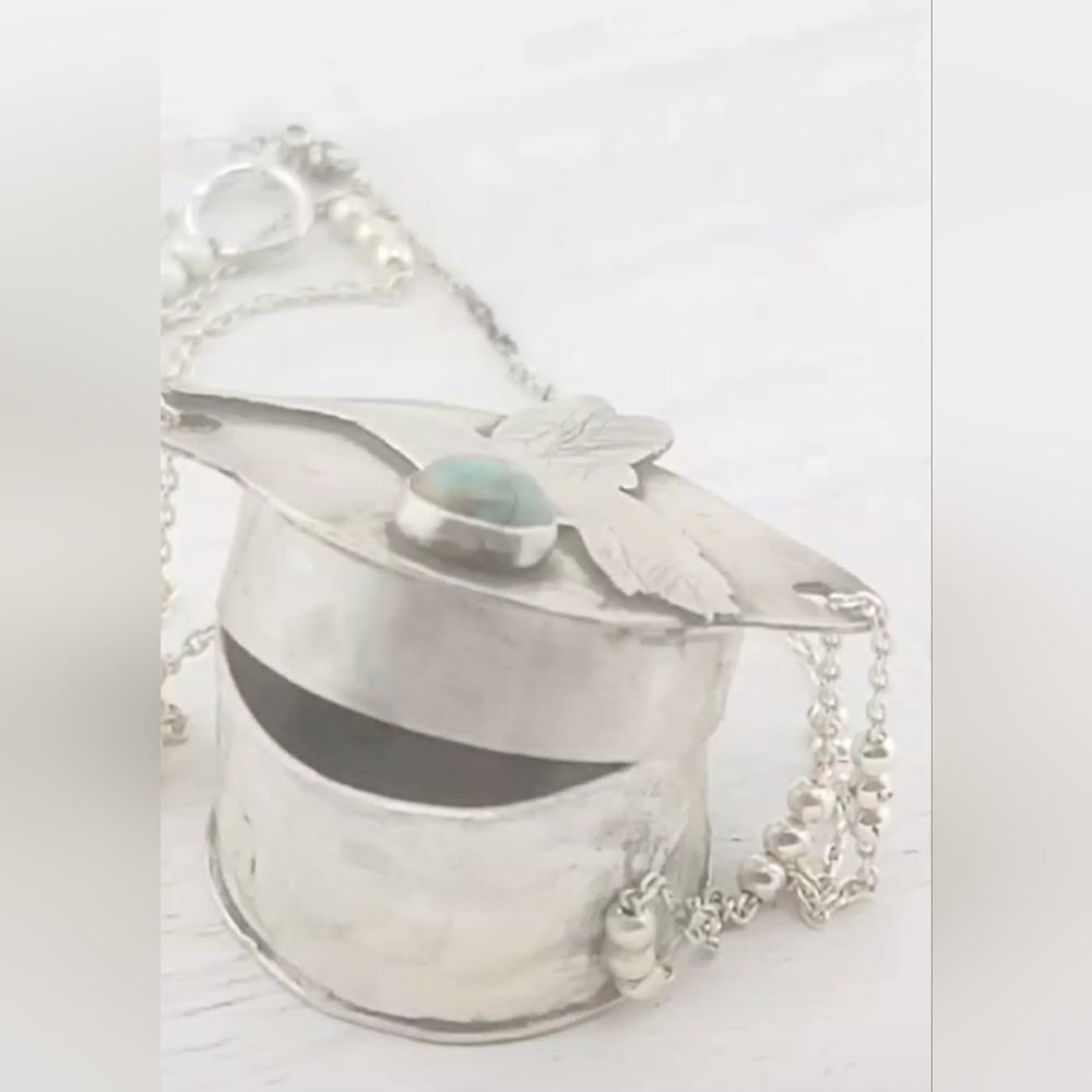 HUMMINGBIRD TURQUOISE BOX PENDANT HANDMADE IN STERLING SILVER METAL - Picture 3 of 8
